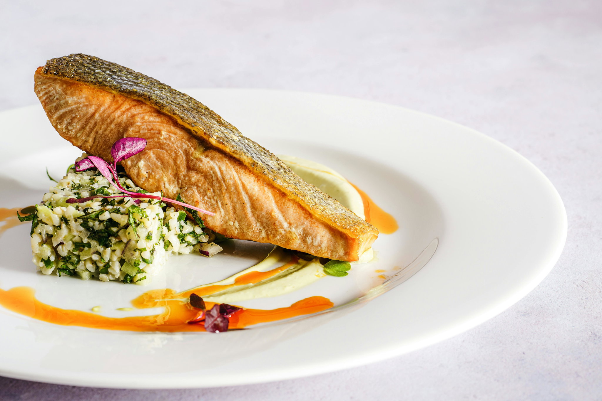 Grilled Salmon with Lemmon Risotto and Balsamic Vinegar reduction_0