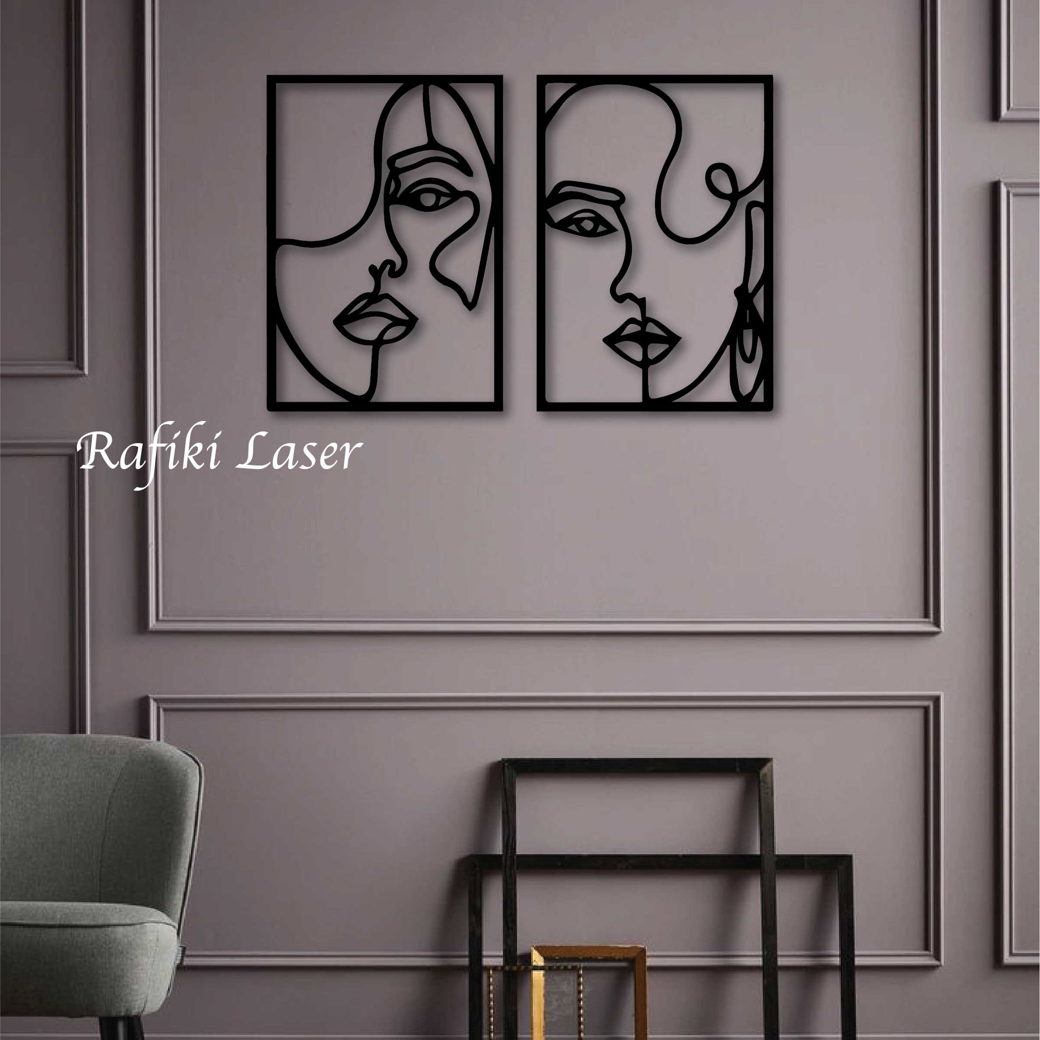 Women Face Line Metal Wall Art Decor_0