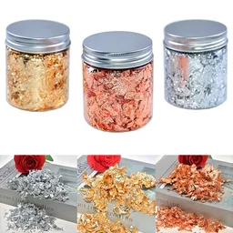 Imitation Gold Silver Copper Foil Leaf Flake Sheets Bulk Foil Paper for DIY Nail Art Decor - Set of 3