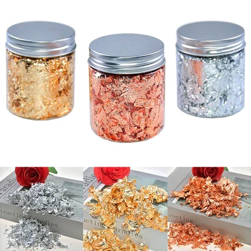 Imitation Gold Silver Copper Foil Leaf Flake Sheets Bulk Foil Paper for DIY Nail Art Decor - Set of 3