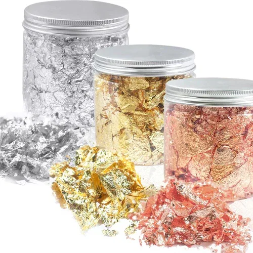 Imitation Gold Silver Copper Foil Leaf Flake Sheets Bulk Foil Paper for DIY Nail Art Decor - Set of 3_1