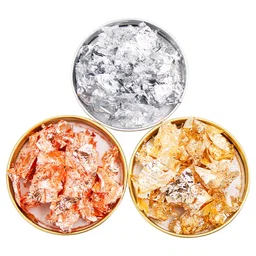 Imitation Gold Silver Copper Foil Leaf Flake Sheets Bulk Foil Paper for DIY Nail Art Decor - Set of 3