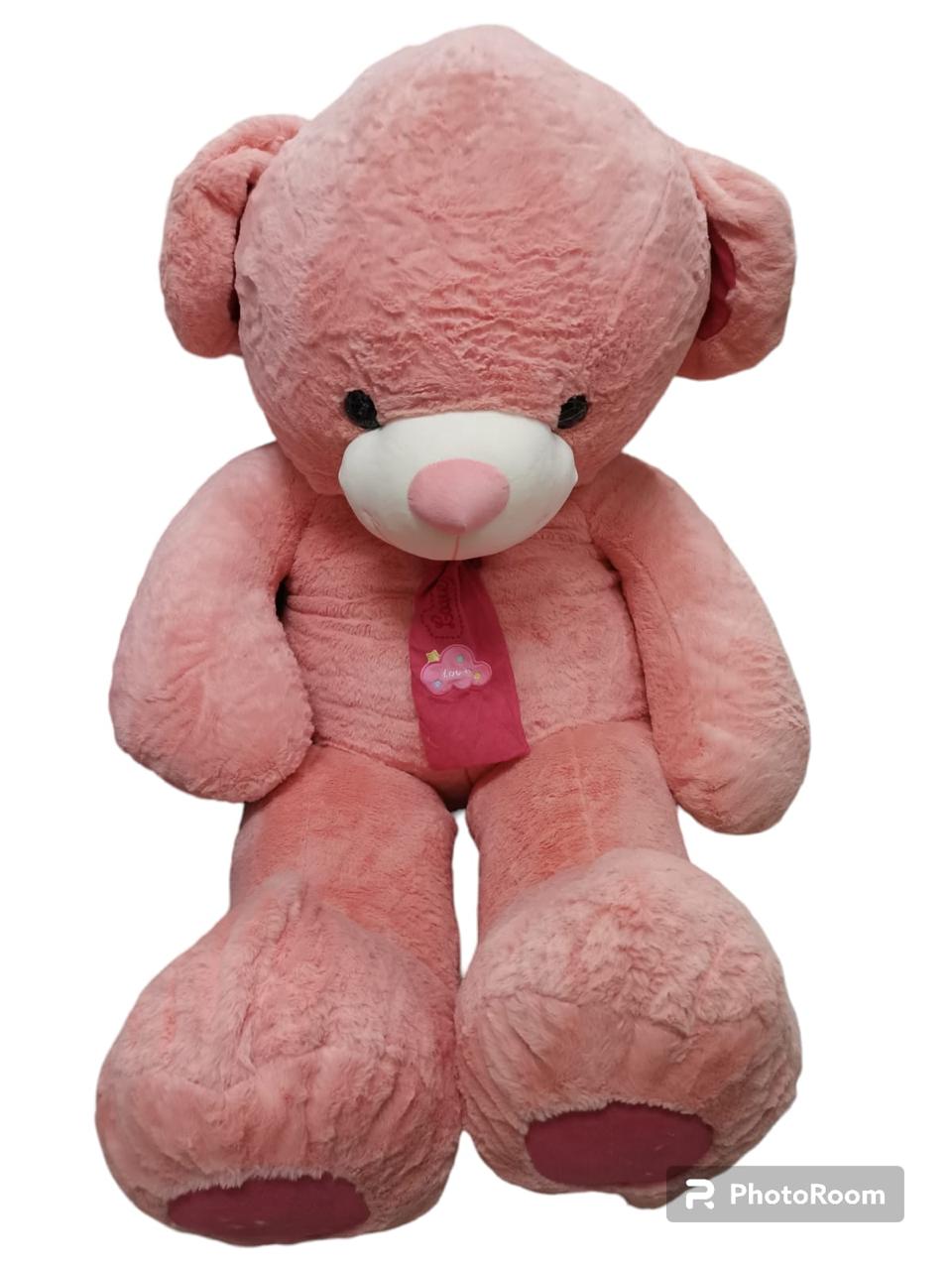 pink Cuddly Plush Teddy Bear with Red Ribbon