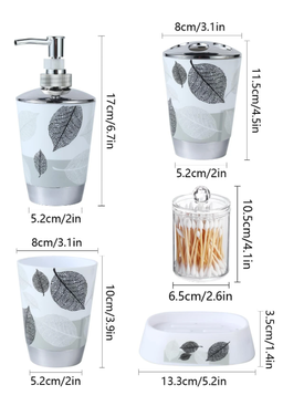 5pcs Leaf Print Bathroom Set
