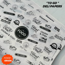  DELI PAPERS - “FOOD TO GO”  / BLACK & WHITE - A4 paper size : 8.5 inches x 12 inches)