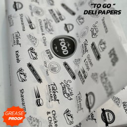  DELI PAPERS - “FOOD TO GO”  / BLACK & WHITE - A4 paper size : 8.5 inches x 12 inches)