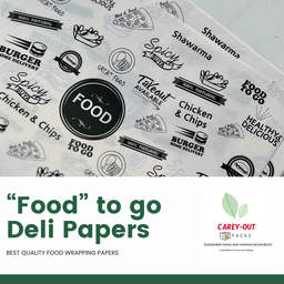  DELI PAPERS - “FOOD TO GO”  / BLACK & WHITE - A4 paper size : 8.5 inches x 12 inches)
