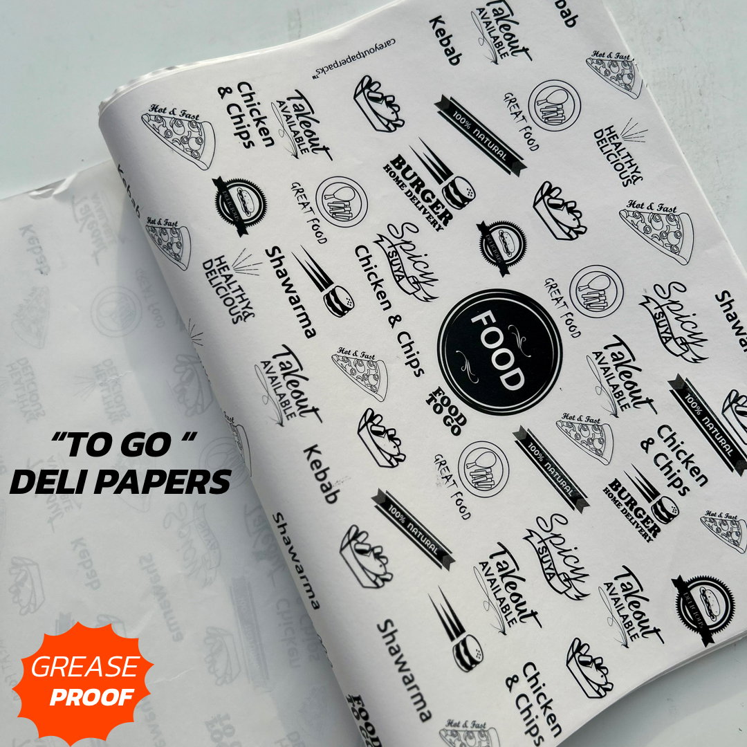  DELI PAPERS - “FOOD TO GO”  / BLACK & WHITE - A4 paper size : 8.5 inches x 12 inches)_3