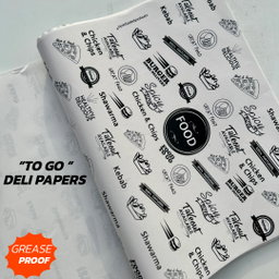  DELI PAPERS - “FOOD TO GO”  / BLACK & WHITE - A4 paper size : 8.5 inches x 12 inches)