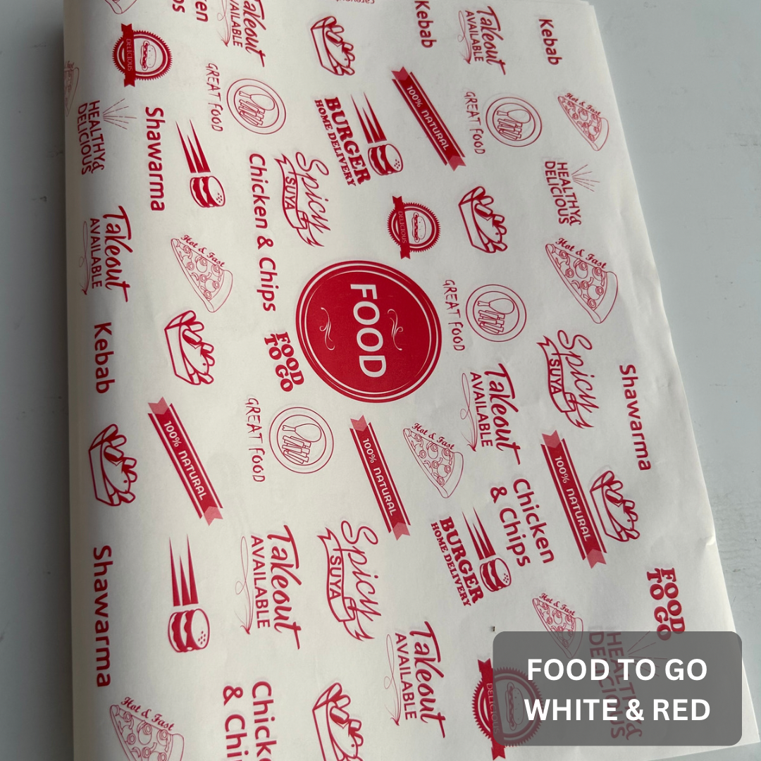  DELI PAPERS - “FOOD TO GO”  / RED & WHITE  - 17” x 12”_1