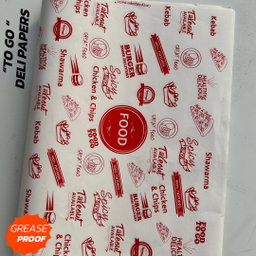  DELI PAPERS - “FOOD TO GO”  / RED & WHITE  - 17” x 12”