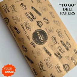  DELI PAPERS - “FOOD TO GO”  / BLACK & BROWN- 3 SIZES