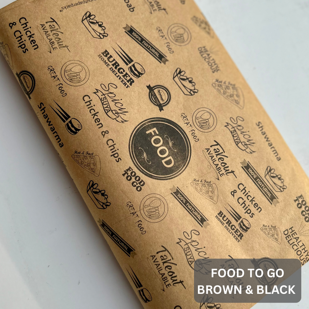  DELI PAPERS - “FOOD TO GO”  / BLACK & BROWN- 3 SIZES_1