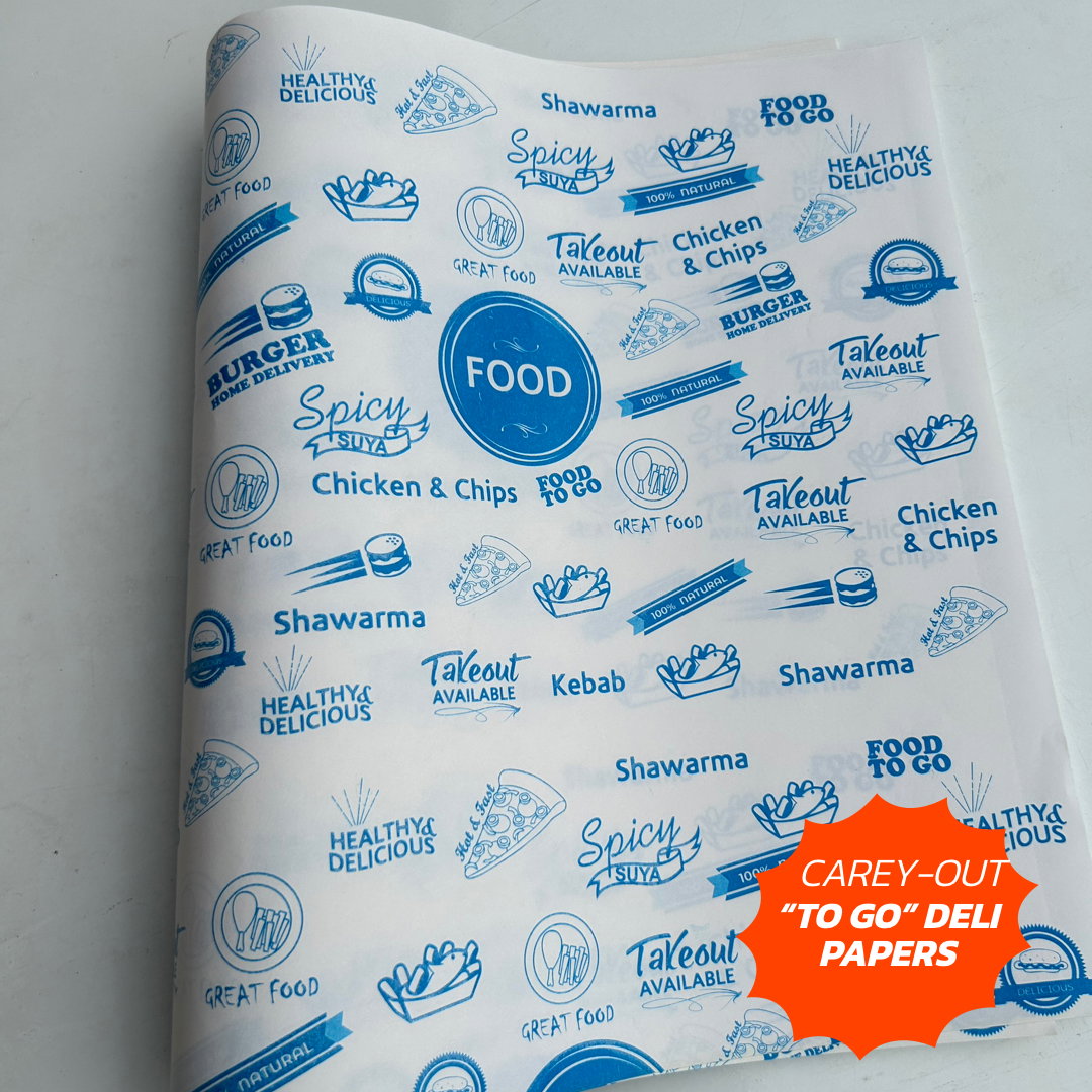  DELI PAPERS - “FOOD TO GO”  / BLUE & WHITE- 3 SIZES_3
