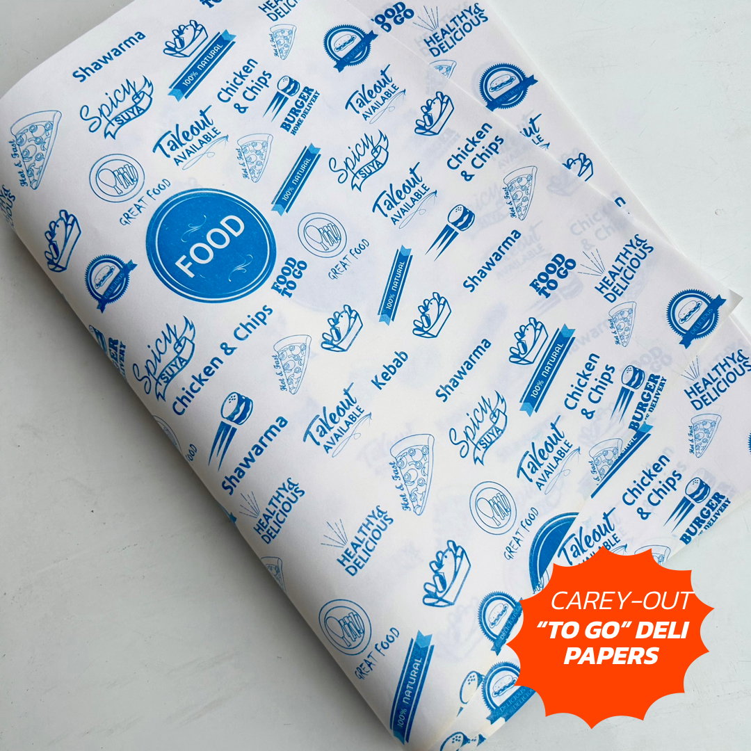  DELI PAPERS - “FOOD TO GO”  / BLUE & WHITE- 3 SIZES_2