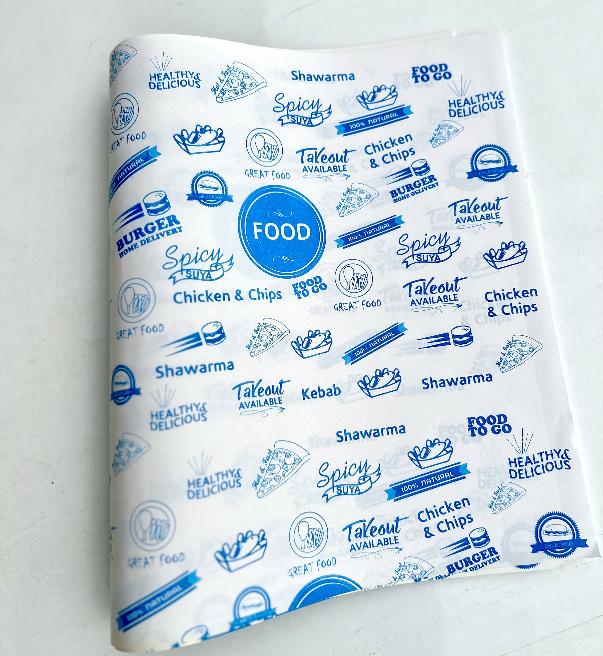  DELI PAPERS - “FOOD TO GO”  / BLUE & WHITE- 3 SIZES_1