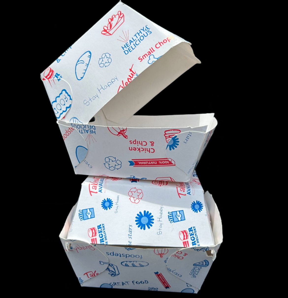 CLAMSHELL BURGER BOXES - '' GENERIC FOODSTEPS DESIGN'' - RETAIL_0