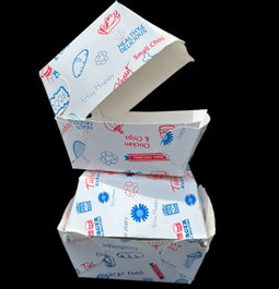 CLAMSHELL BURGER BOXES - '' GENERIC FOODSTEPS DESIGN'' - RETAIL