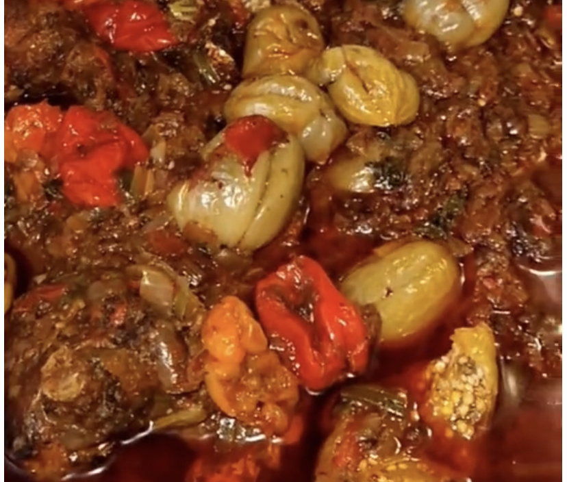 Fish Palmoil Stew with Chequered Rice