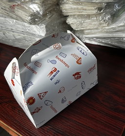 TAKEOUT GABLE BOXES - GENERIC “FOODSTEPS” DESIGN 