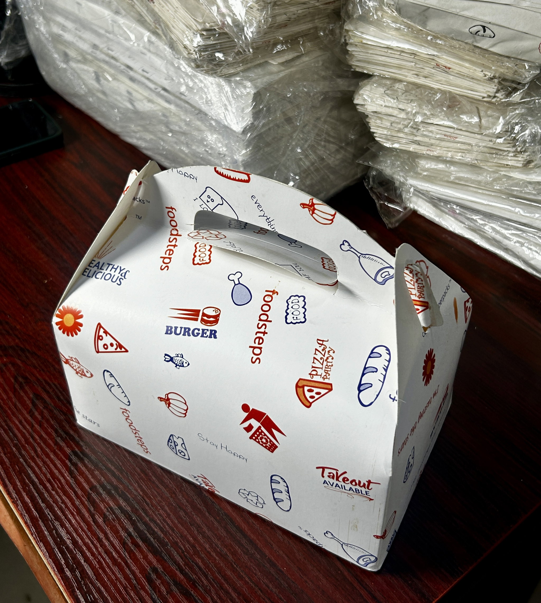 TAKEOUT GABLE BOXES - GENERIC “FOODSTEPS” DESIGN _2