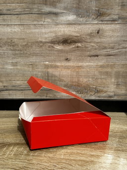 PLAIN RED “ER” TAKEOUT BOXES - 8” x 8” x 3.5” 