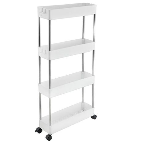Multipurpose 4-Tier White Utility Cart with Wheels Plastic Storage Trolley