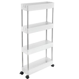 Multipurpose 4-Tier White Utility Cart with Wheels Plastic Storage Trolley