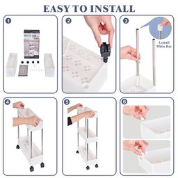 Multipurpose 4-Tier White Utility Cart with Wheels Plastic Storage Trolley