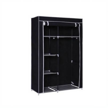 Non Woven Portable Storage Fabric Wardrobe with Shelves - Black