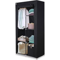 Non Woven Portable Storage Fabric Wardrobe with Shelves - Black