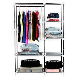 Non Woven Portable Storage Fabric Wardrobe with Shelves - Black