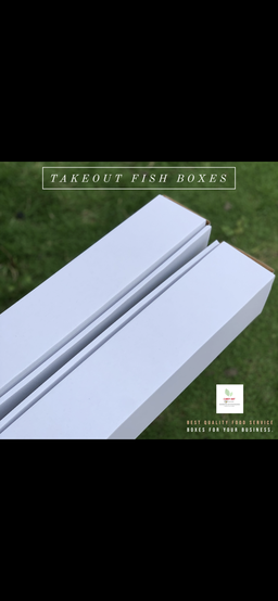 GRILLED FISH TAKEOUT BOXES - 20” x 4.5” x 4”  WHITE - (CLOSED TOP; NON -WINDOWED / PET-LINED) 