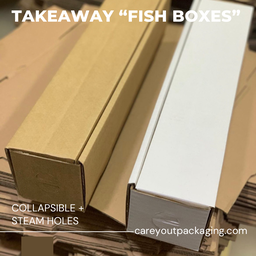 GRILLED FISH TAKEOUT BOXES - 20” x 4.5” x 4”  BROWN - (CLOSED TOP; NON -WINDOWED / PET-LINED) 