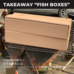 GRILLED FISH TAKEOUT BOXES - 20” x 4.5” x 4”  BROWN - (CLOSED TOP; NON -WINDOWED / PET-LINED) 
