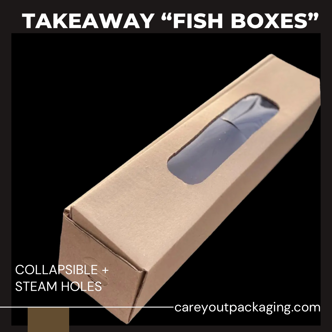 GRILLED FISH TAKEOUT BOXES - 20” x 4.5” x 4”  BROWN - (OPEN TOP ; WINDOWED / PET-LINED)_1