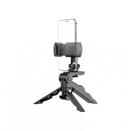 Mini Adjustable Portable Tripod Phone Holder Stand with Secure Grip - Black_1
