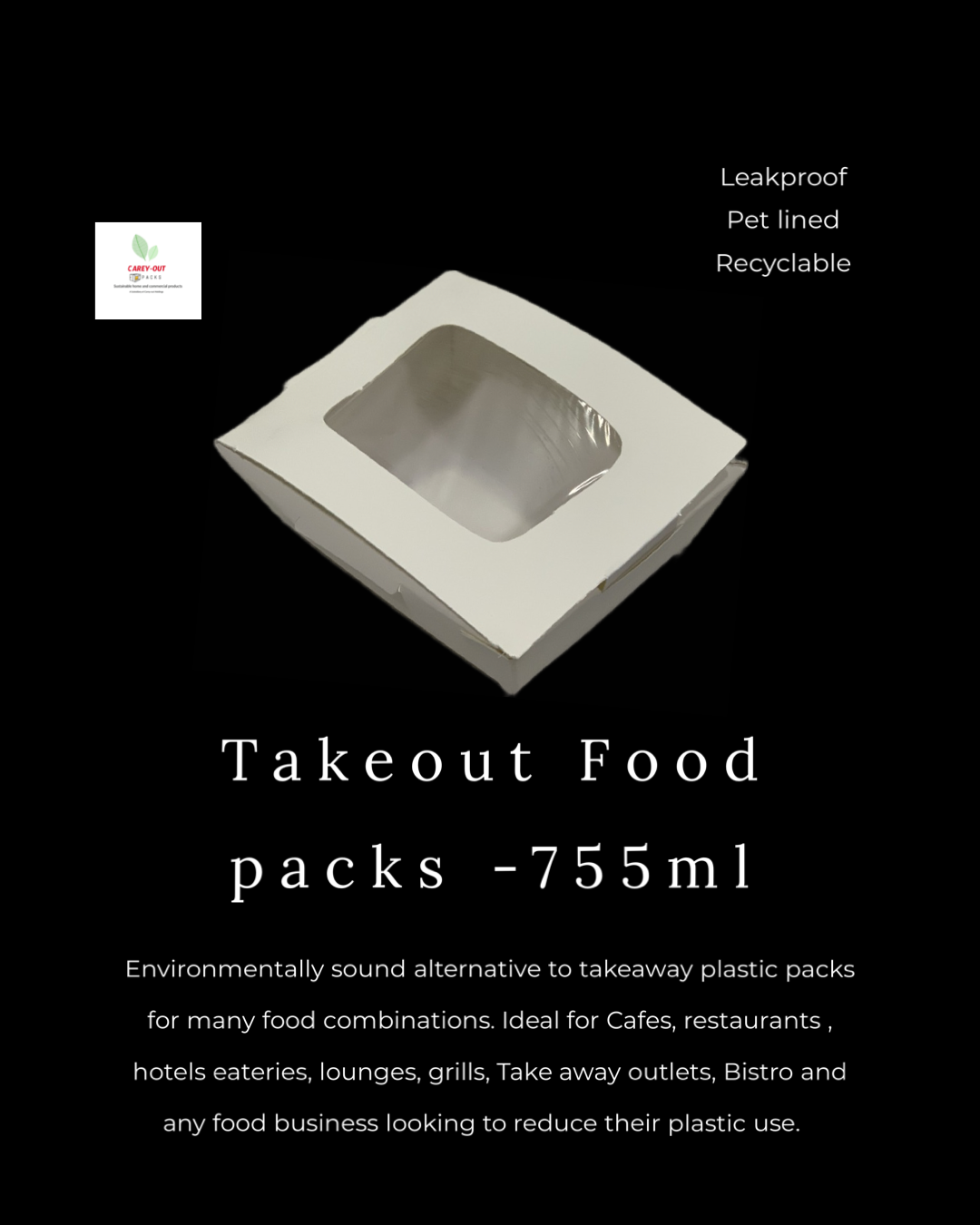 755ml TAKEOUT FOOD PACKS / PLAIN WHITE WITN WINDOWS - CARTON OF 500 PIECES