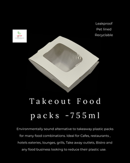 755ml TAKEOUT FOOD PACKS / PLAIN WHITE WITN WINDOWS - CARTON OF 500 PIECES 