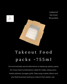 755ml TAKEOUT FOOD PACKS / PLAIN BROWN WITH WINDOWS - CARTON OF 500 PIECES