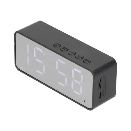 Battery Powered Digital Alarm Clock with Bluetooth with Speaker - Black