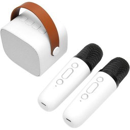 Portable Bluetooth Wireless Karaoke Speakers with 2 Microphones - White