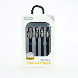 Fast Charging Cable 1.2m 100W 6A 3-in-1 Type-C + Micro USB + Lightning