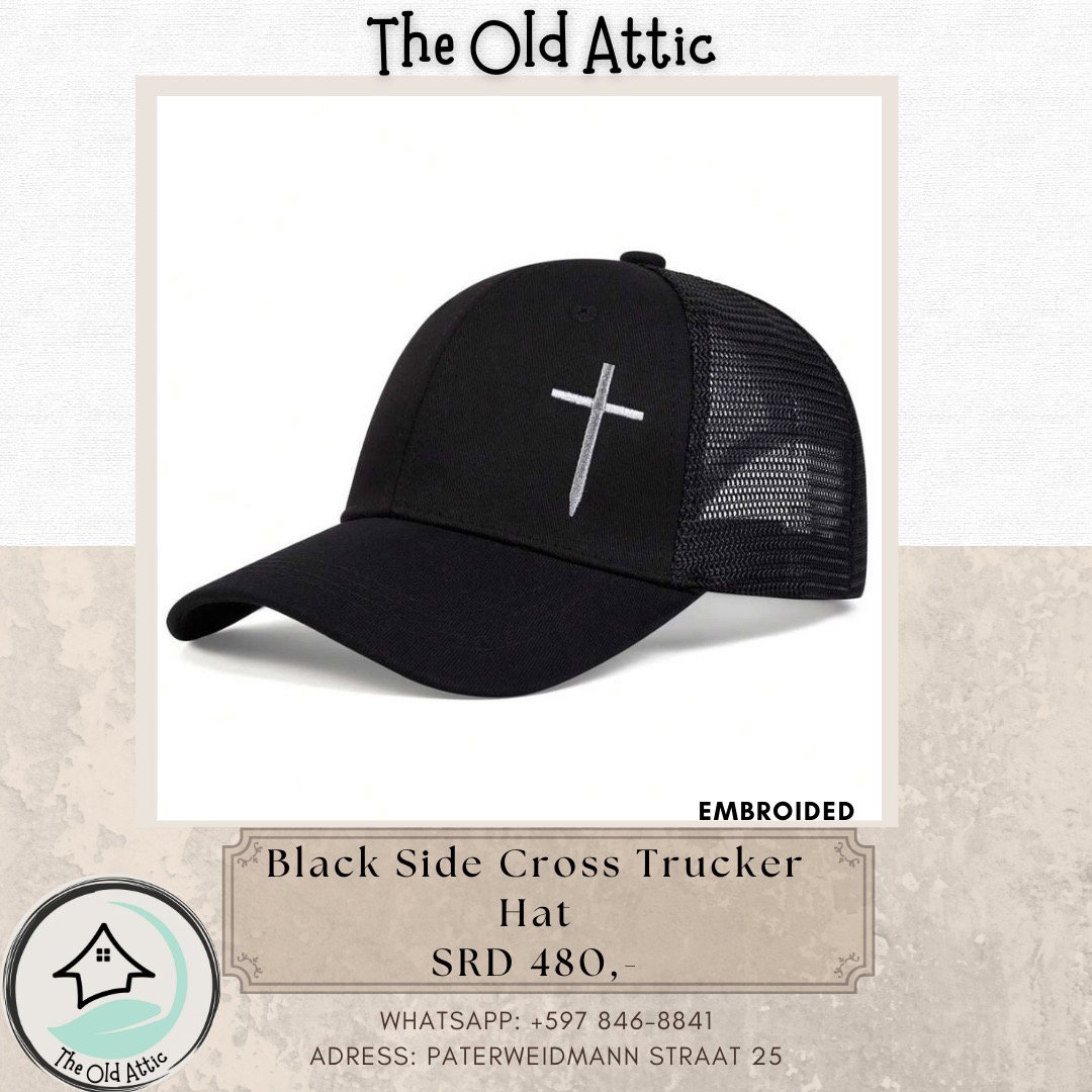 Black side cross trucker hat _0
