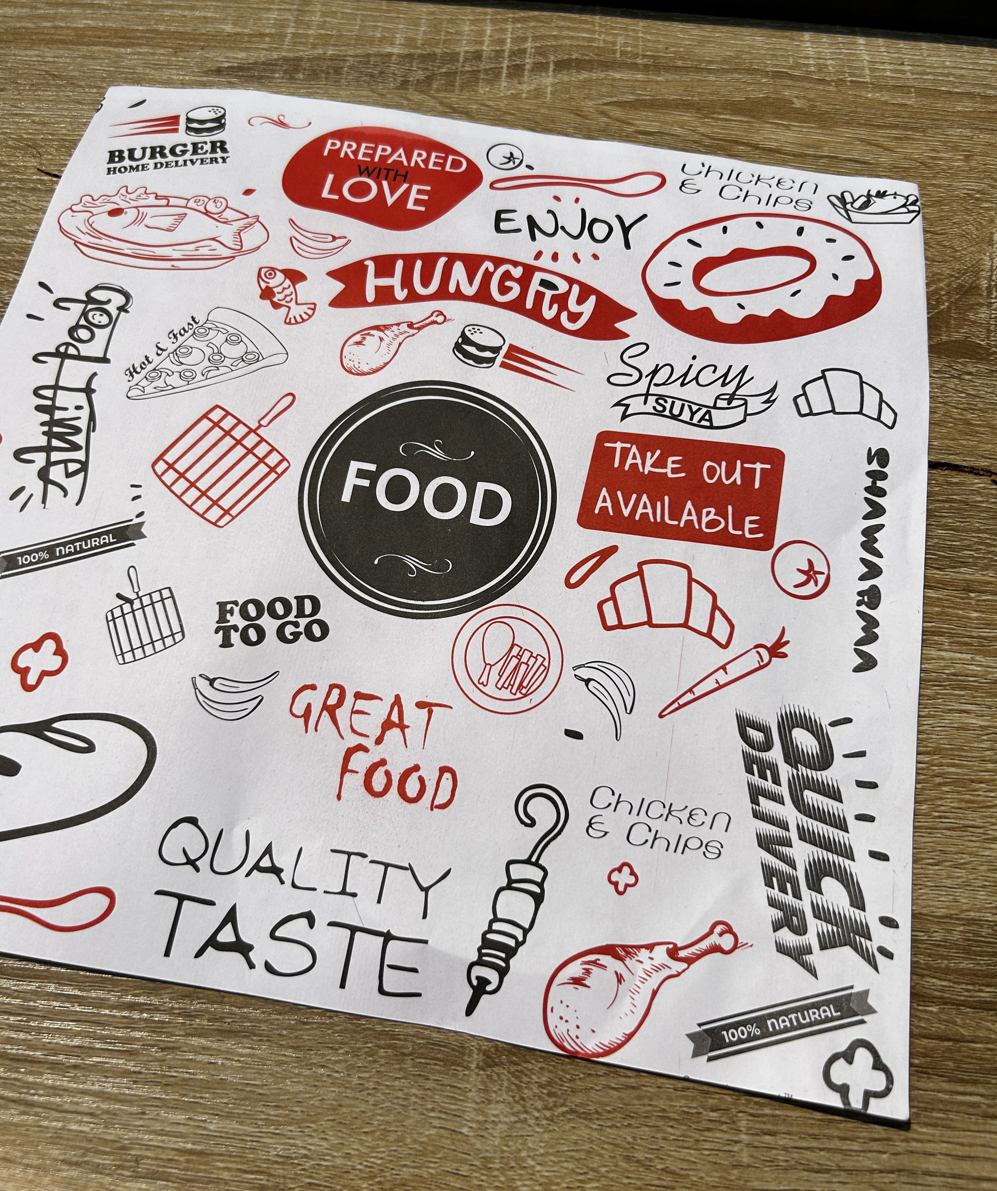 “ FOOD TO GO “ TABLE MATS - 12” x 12” - PACK OF 50 PIECES_0
