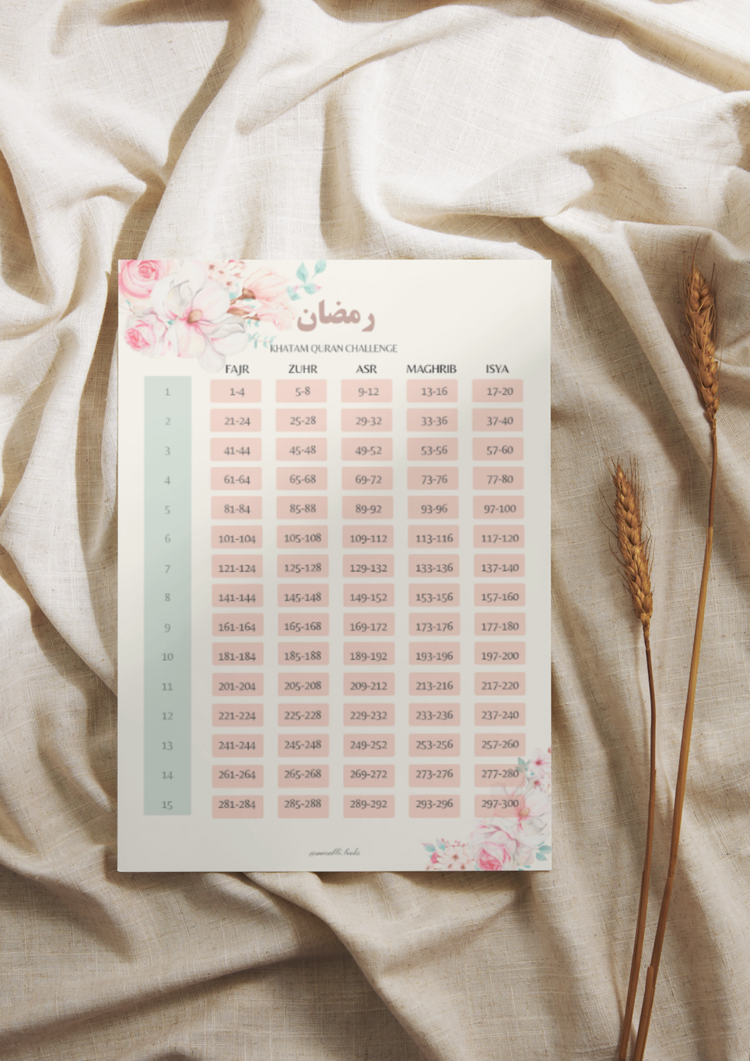 Printable Ramadhan Khatam chart (ADULTS)-FLORAL