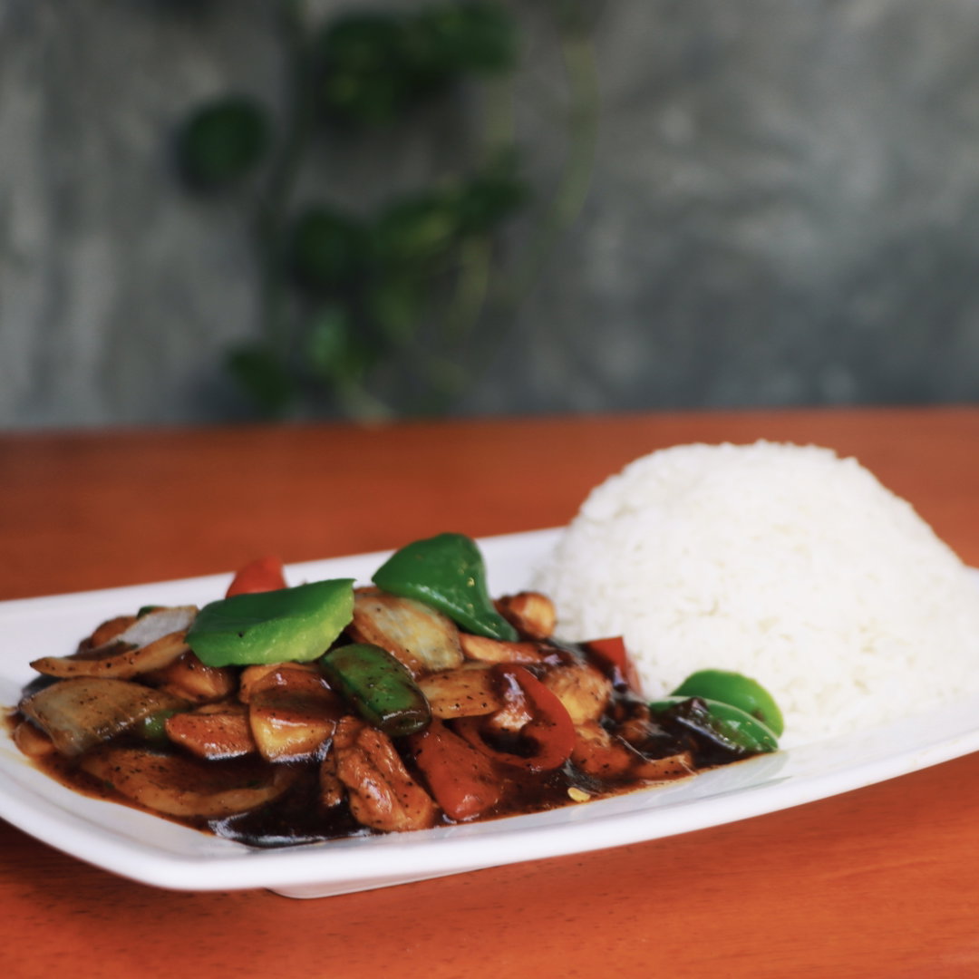 Fried Black Pepper Chicken with Rice