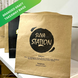 BRANDED KRAFT DELIVERY TAKEOUT BAGS - BROWN - 10.5’’ x 9’’ x 6’’ / MINIMUM ORDER QUANTITY OF 500 PIECES