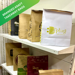 BRANDED KRAFT DELIVERY TAKEOUT BAGS - BROWN - 10.5’’ x 9’’ x 6’’ / MINIMUM ORDER QUANTITY OF 500 PIECES
