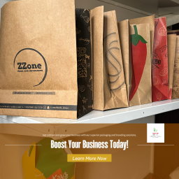 BRANDED KRAFT DELIVERY TAKEOUT BAGS - BROWN - 10.5’’ x 9’’ x 6’’ / MINIMUM ORDER QUANTITY OF 500 PIECES